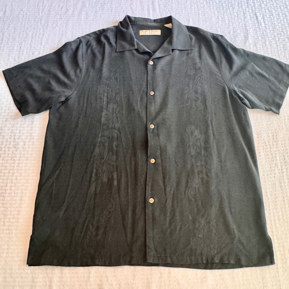 Island Republic 100% Silk Shirt Mens XL Black Camp Hawaiian Floral Jacquard